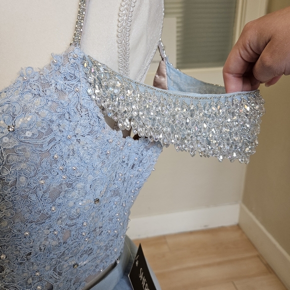 Size 10 "light blue" lace & tulletwo piece prom/evening gown by Sherri Hill NWT - Picture 3 of 12